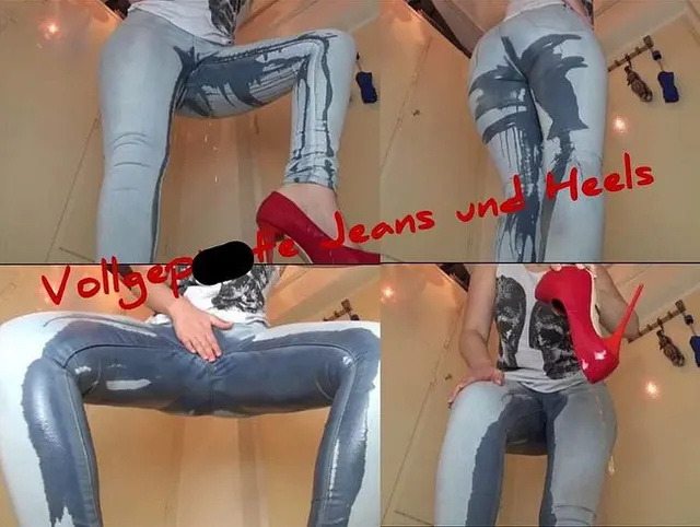 Vollgepisste Jeans und Heels