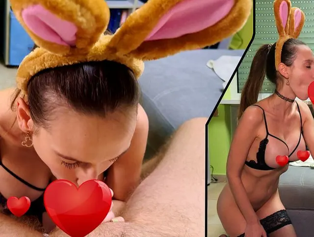 Osterhäschen mit riesen Titten gibt geilen Blowjob