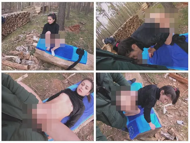 Süßes Teen outdoor auf dem Holzstamm gefiickt u bläst u schluckt mein Sperma jetzt. Teil 2.
