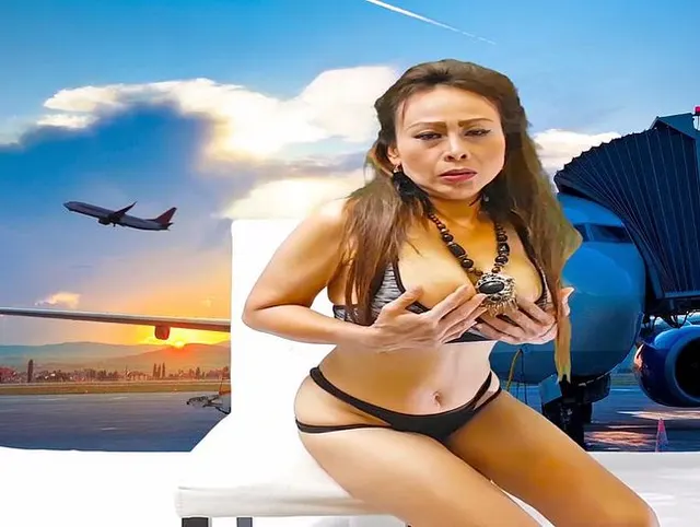 Sexy striptease vor einem Flugzeugbild - 1080p