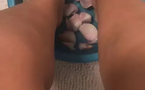 Warm water, rose petals, and my feet.