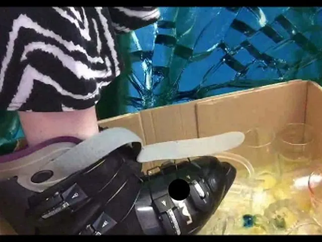 Ski Boots Smashing Box Of Glasses Crush BBW Curvy Foot Fetish