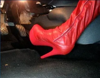 Revving in hot Red Tigh High Plateau Boots