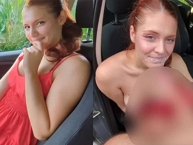 Ich wurde draußen im Auto wie eine Schlampe gefickt und ich esse sein Sperma