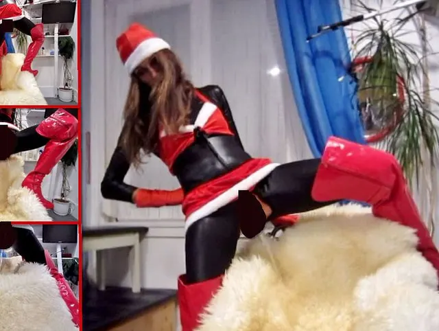 Nikolausine-Piss auf Schaffell in Lack-Overknees