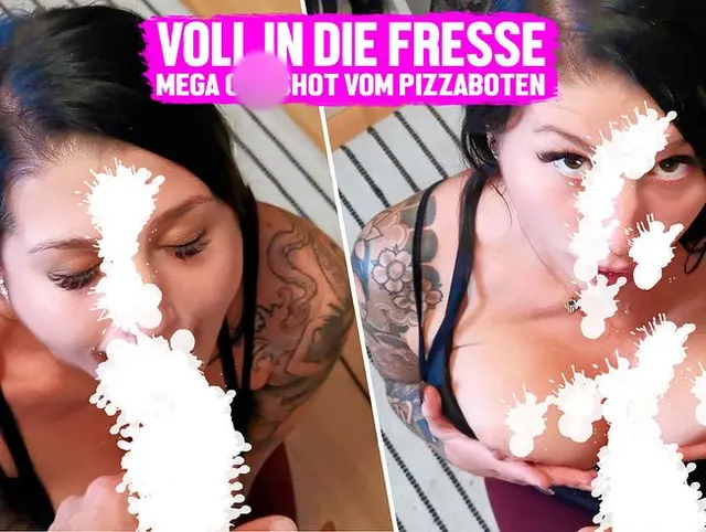 Voll in die Fresse - mega Cumshot vom Pizzaboten!!!
