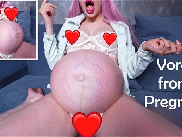 Schwangere vore von riesiger Riesin mit dickem Bauch
