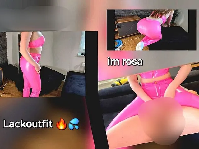 Sexy Handjob im rosa Lackoutfit, auf der Brust sitzend!
