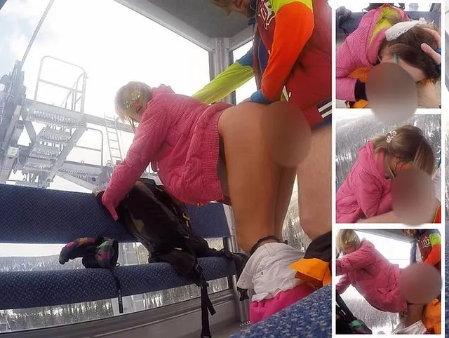 Sex in der Öffentlichkeit mit heißem Mädchen im Aufzug im Skigebiet | POV Teen Amateur