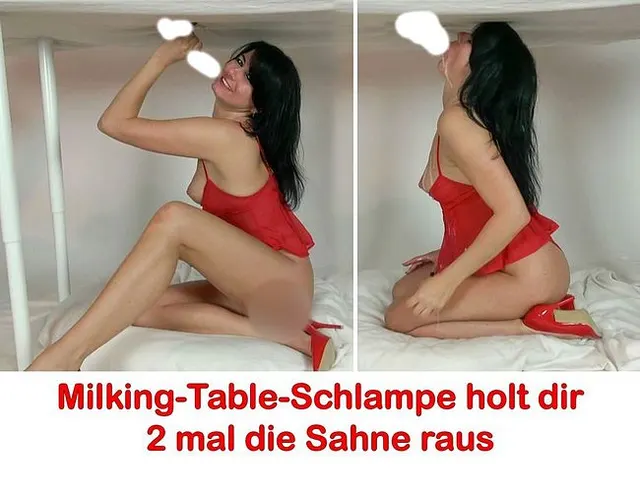 Milking-Table-Schlampe holt dir 2 mal die Sack-Sahne raus!