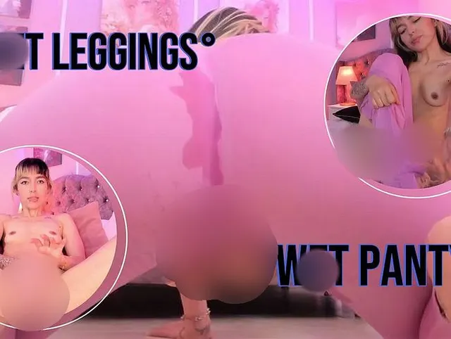 Masturbation mit meiner Strumpfhose und endet mit einem großen Spritzer auf meine rosa Leggings