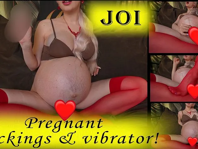 Joi und Schwangerer Orgasmus vom vibrator in Strümpfen