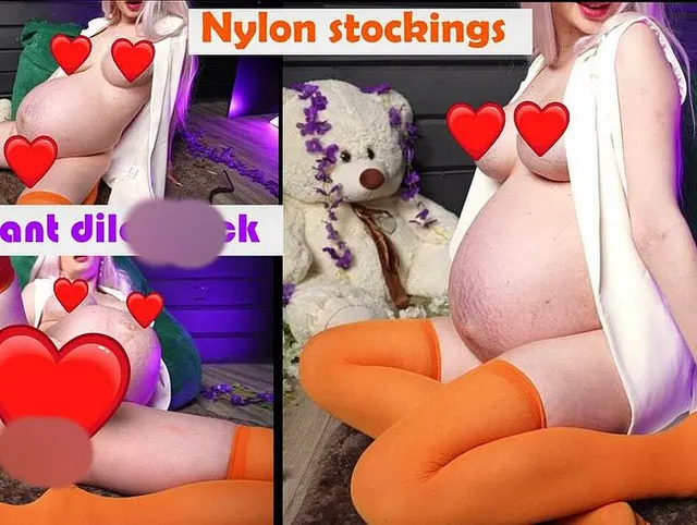 Schwangerer Orgasmus! Nylonstrümpfe und geiler Dildo