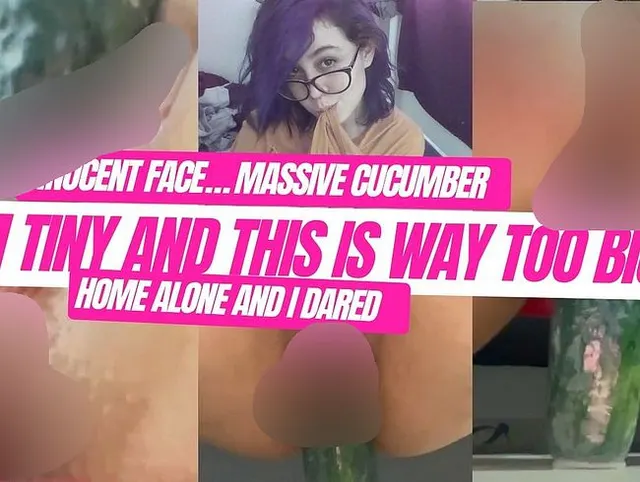 Innocent-faced young Latina risks it all alone at home with a massive cucumber… every position