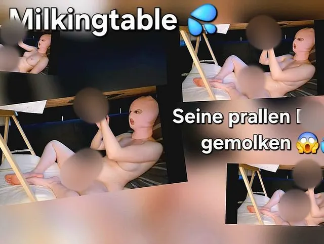 ! Milking table ! Geiler Handjob NACKT unterm Melktisch !